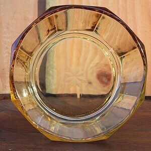 Vintage Amber Glass Octagonal Bowl with Starburst Design 4" high X 7.50" Wide